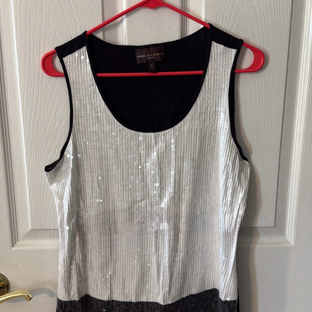 Dana Buchman Black and Silver Sequin Tank Top